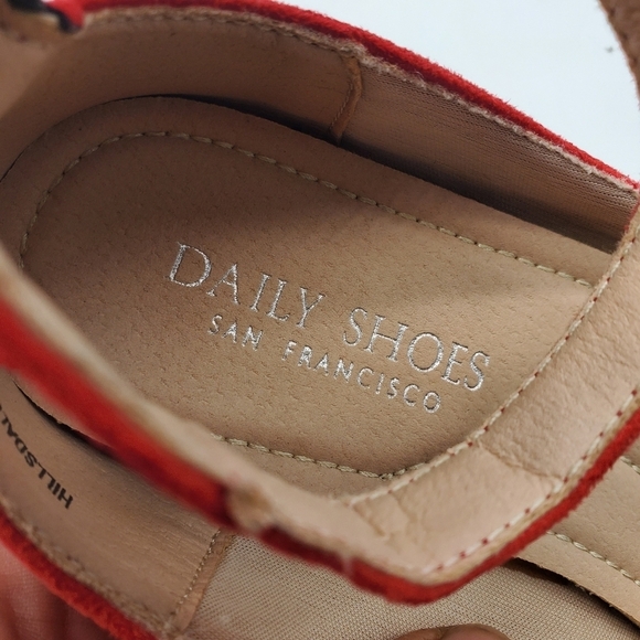 Daily Shoes Women's 6 Hillsdale Red Suede Low Wedge Ankle Strap Flats - Picture 8 of 9